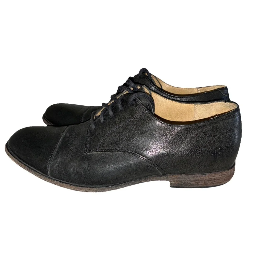 Frye Harvey Shoes‎ Men's 9 D Black Leather Cap Toe Oxford Dress Lace Up